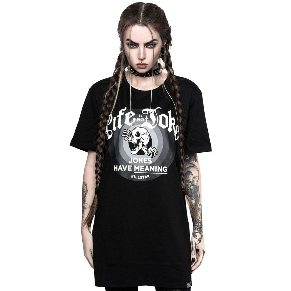 Killstar ✦ Life Is No Joke Graphic Tee ✦ Black Cotton Jersey Bold White Print L